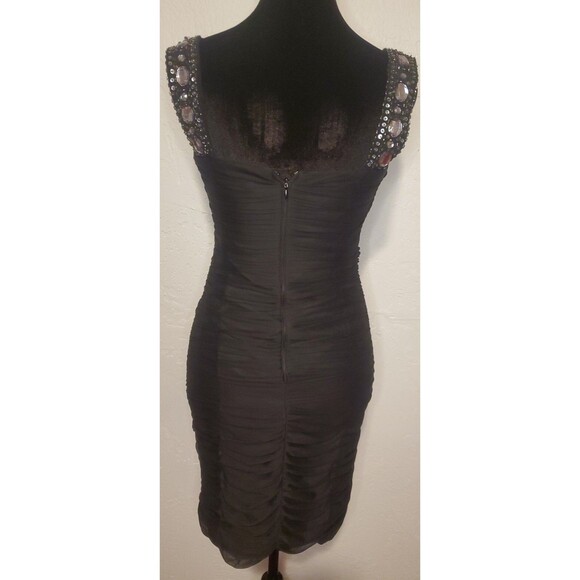 Black Formal 90s Y2K Party Prom Rhinestone Beaded Bodycon Mini Dress LBD | 4P - Picture 4 of 9